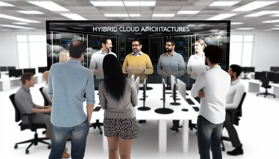 A symbolic vision of the hybrid cloud, bridging the worlds of public and private clouds.