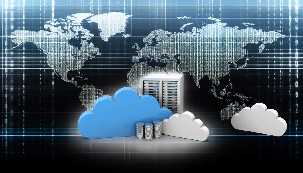 Conceptual image of digital clouds emphasizing the globalization of cloud servers.
